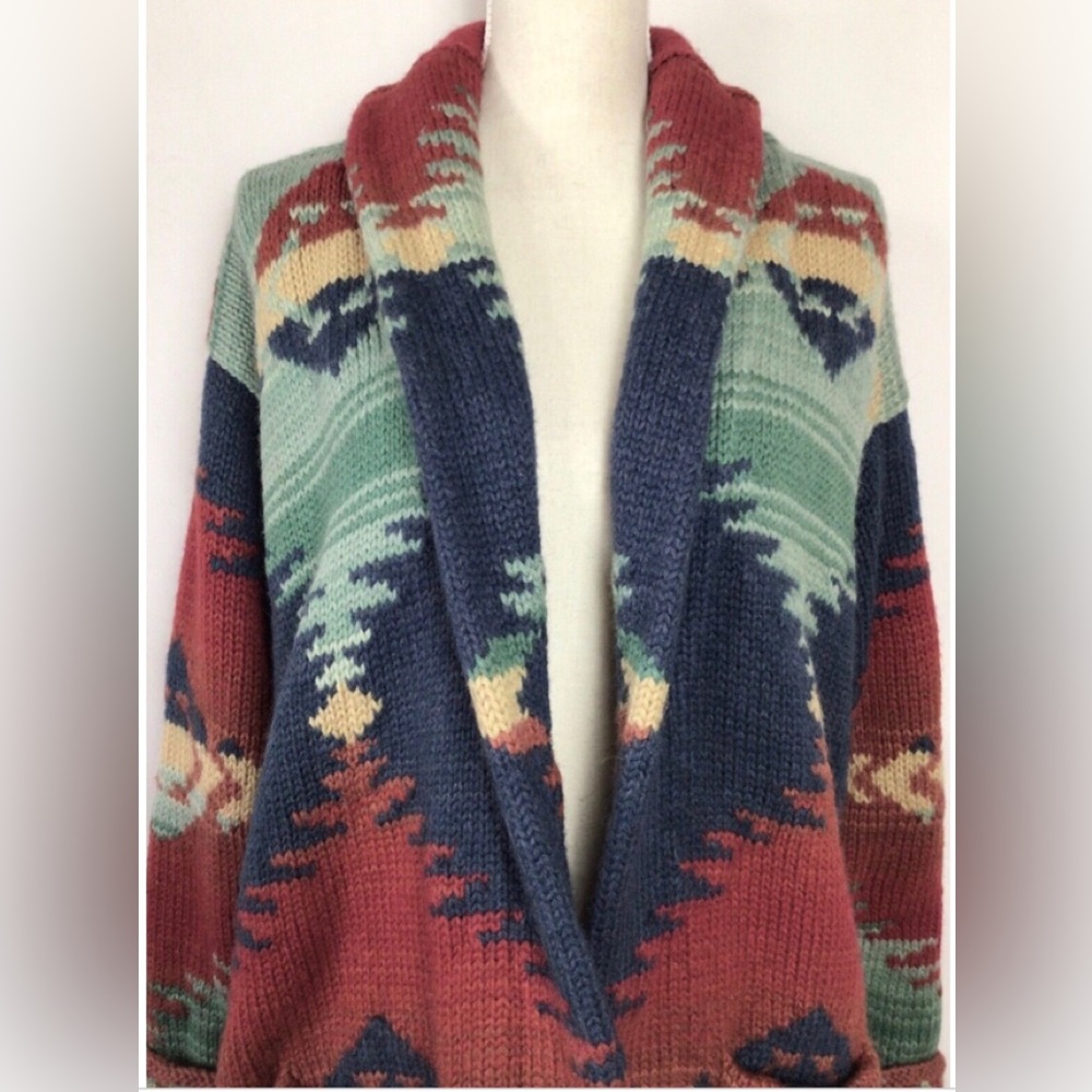 Ralph Lauren Hand Knit Blanket Wool Aztec Southwestern Navajo Robe Jacket - Picture 2 of 9
